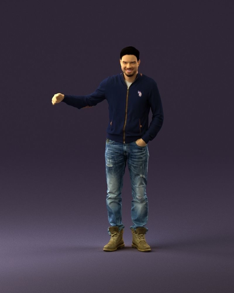 Man blue jacket jeans big smile 0960 3D Print Ready 3D print model_12