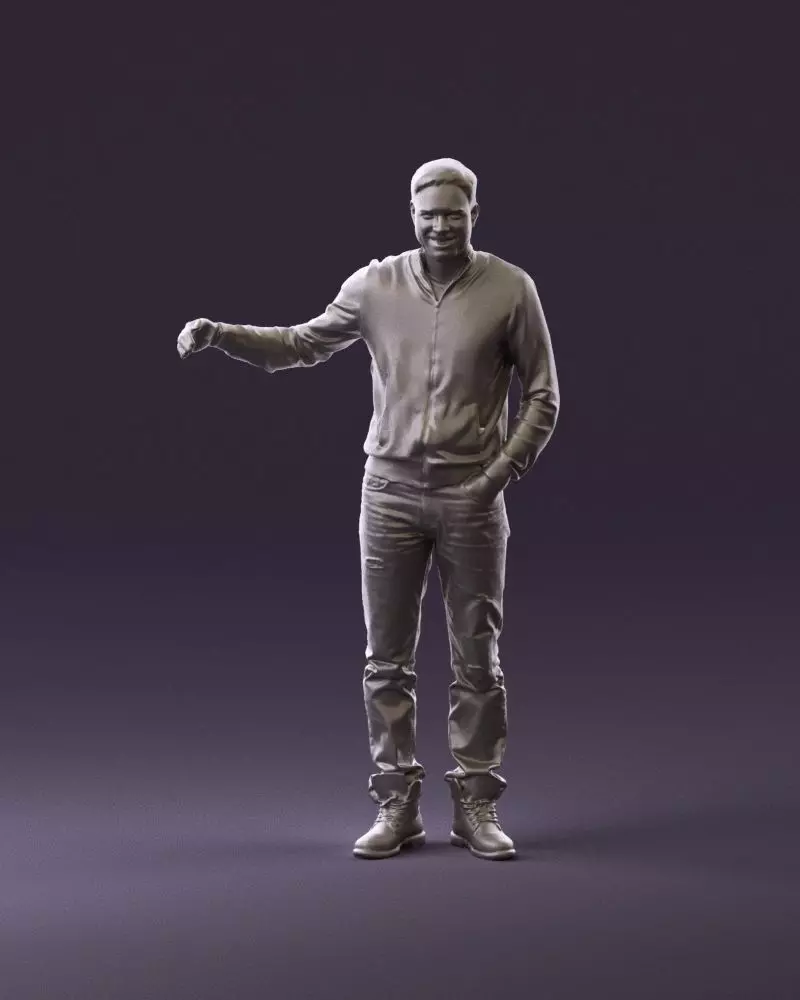 Man blue jacket jeans big smile 0960 3D Print Ready 3D print model_0