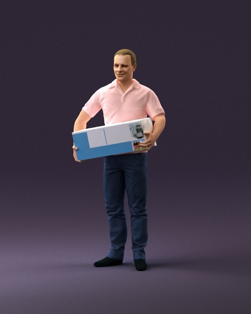 man in white polo jeans box in hands 1094 3D Print Ready 3D print model_23