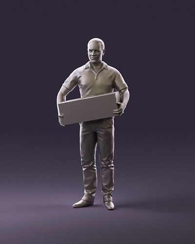 man in white polo jeans box in hands 1094 3D Print Ready 3D print model