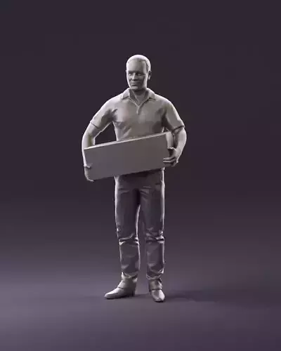 man in white polo jeans box in hands 1094 3D Print Ready