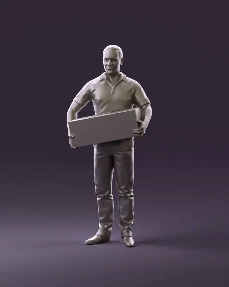 man in white polo jeans box in hands 1094 3D Print Ready 3D print model_0