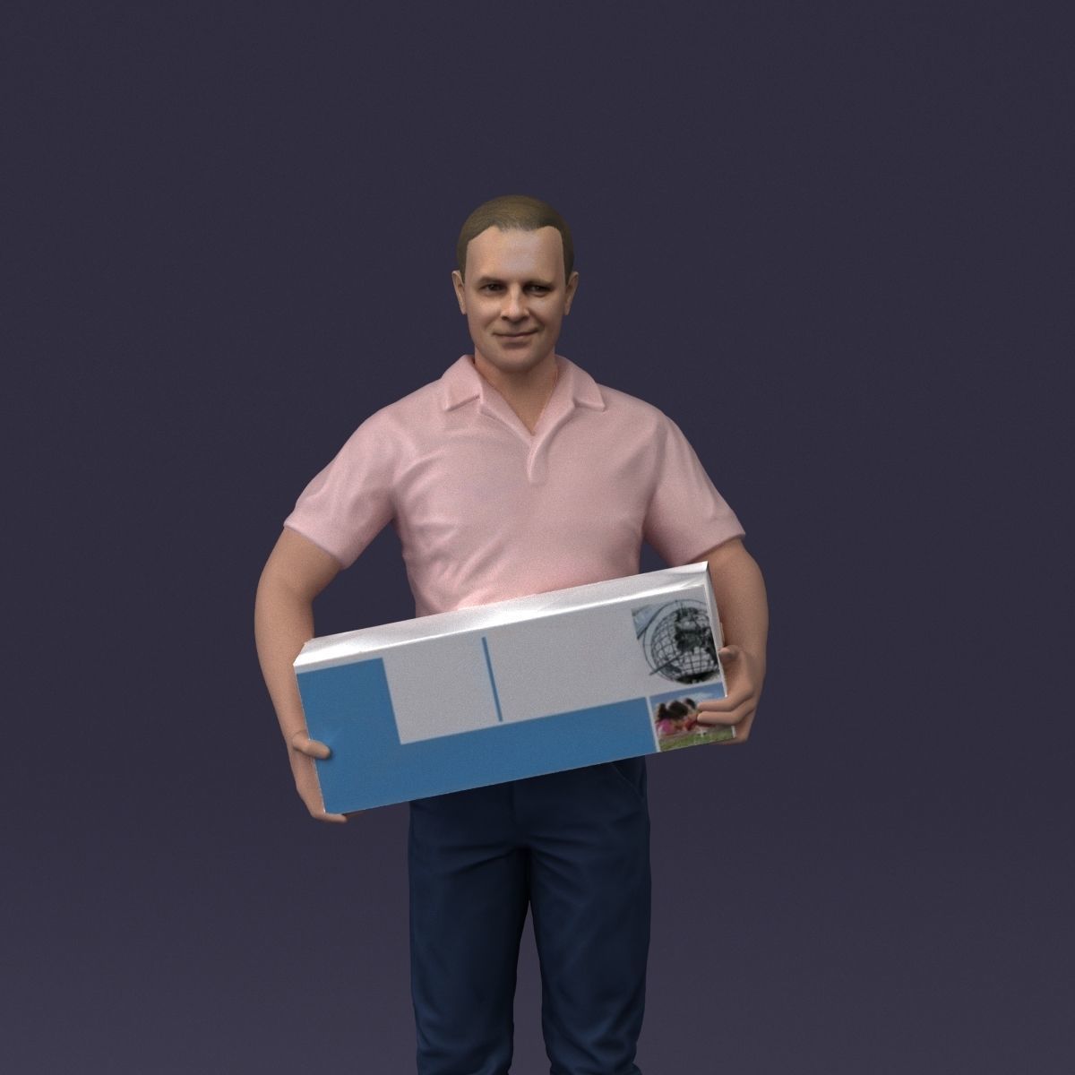 man in white polo jeans box in hands 1094 3D Print Ready 3D print model_37
