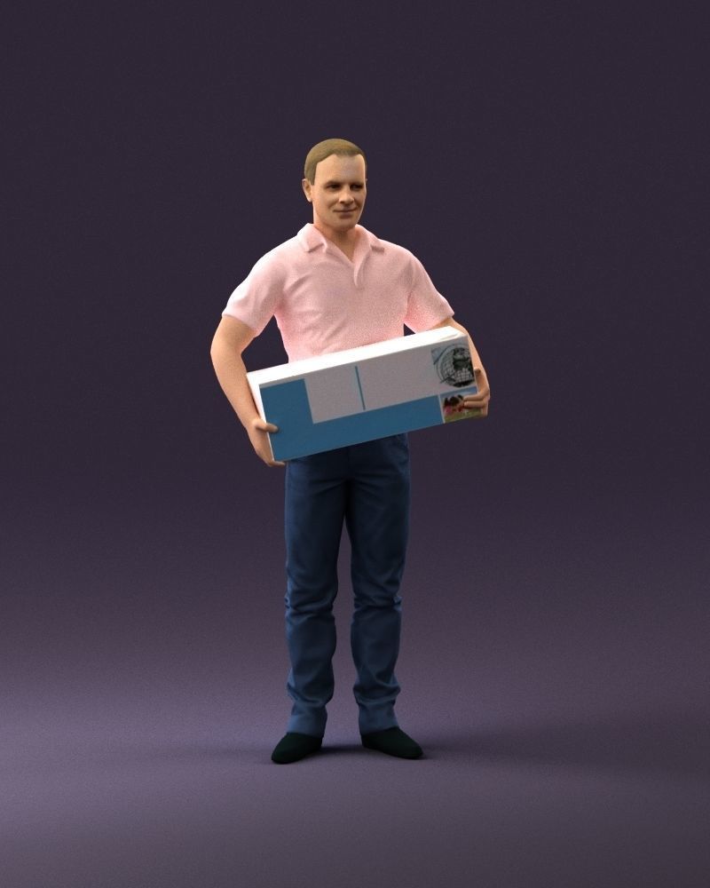 man in white polo jeans box in hands 1094 3D Print Ready 3D print model_14