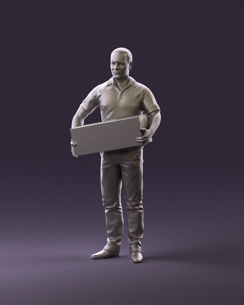man in white polo jeans box in hands 1094 3D Print Ready 3D print model_11