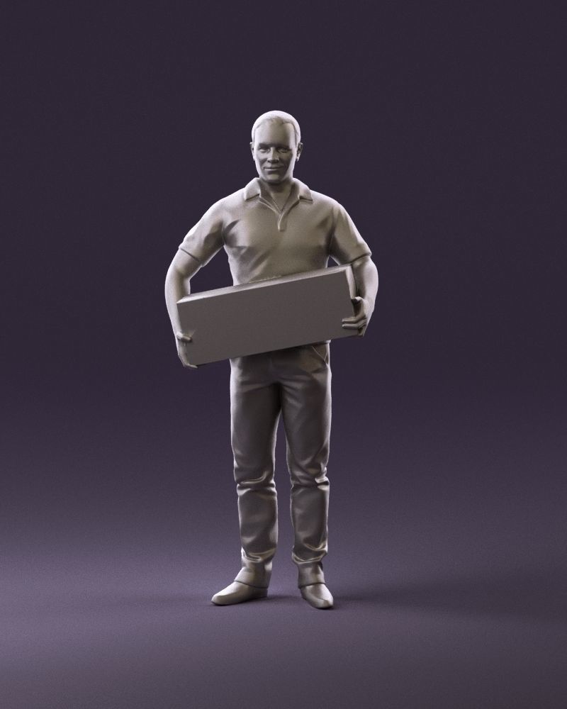man in white polo jeans box in hands 1094 3D Print Ready 3D print model_1