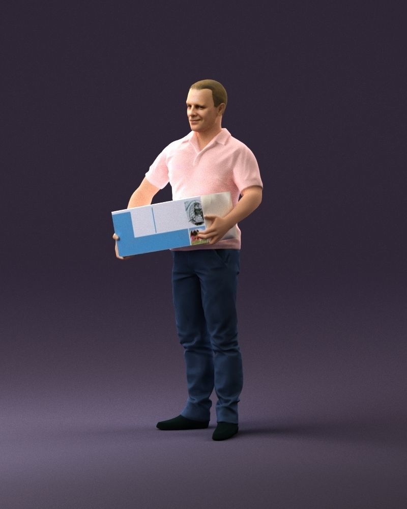 man in white polo jeans box in hands 1094 3D Print Ready 3D print model_22