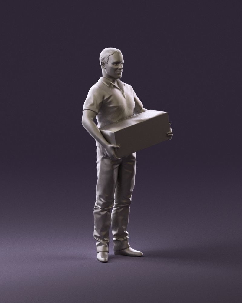 man in white polo jeans box in hands 1094 3D Print Ready 3D print model_3