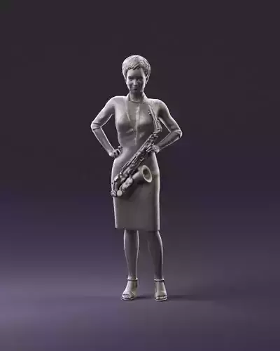 woman in black dress with saxophone 1108 3D Print Ready