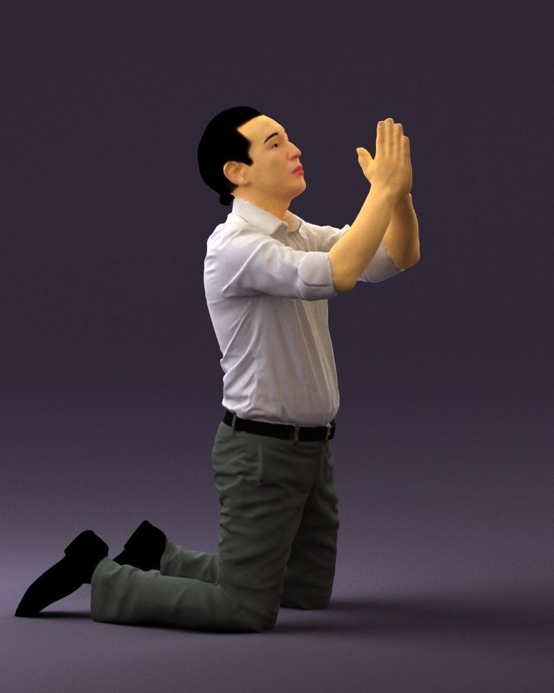 Praying officeman 0811 3D Print Ready 3D print model_9