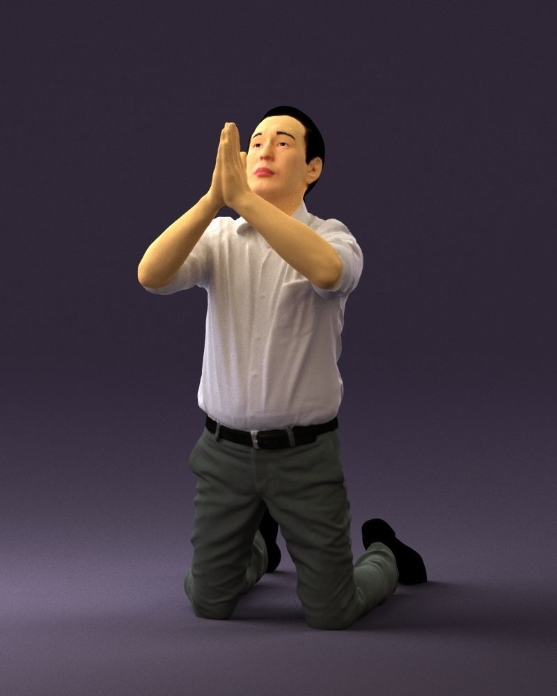 Praying officeman 0811 3D Print Ready 3D print model_3