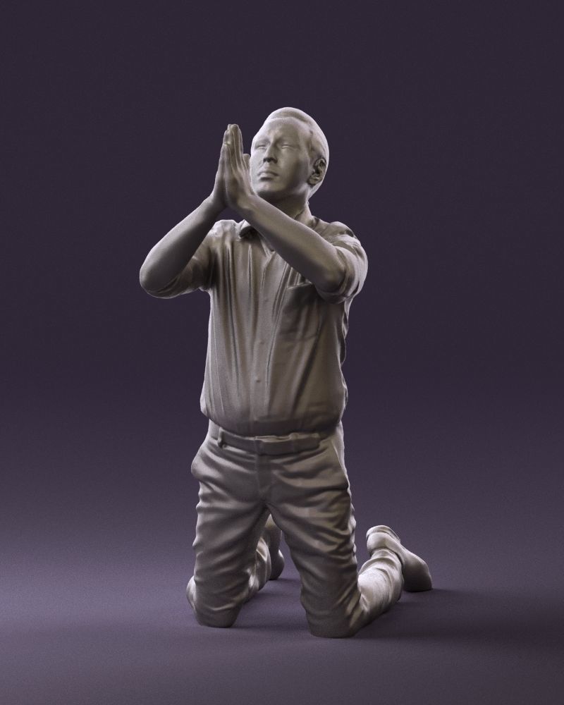 Praying officeman 0811 3D Print Ready 3D print model_2