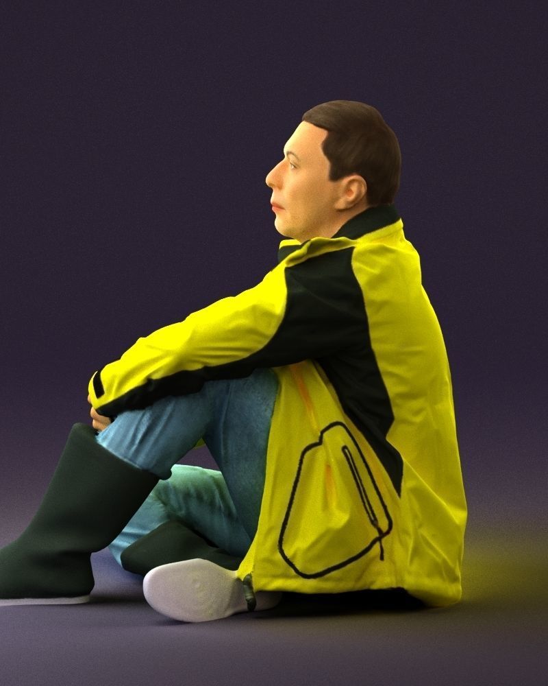 Serious man in yellow winter  jacket seat 0825 3D model_24