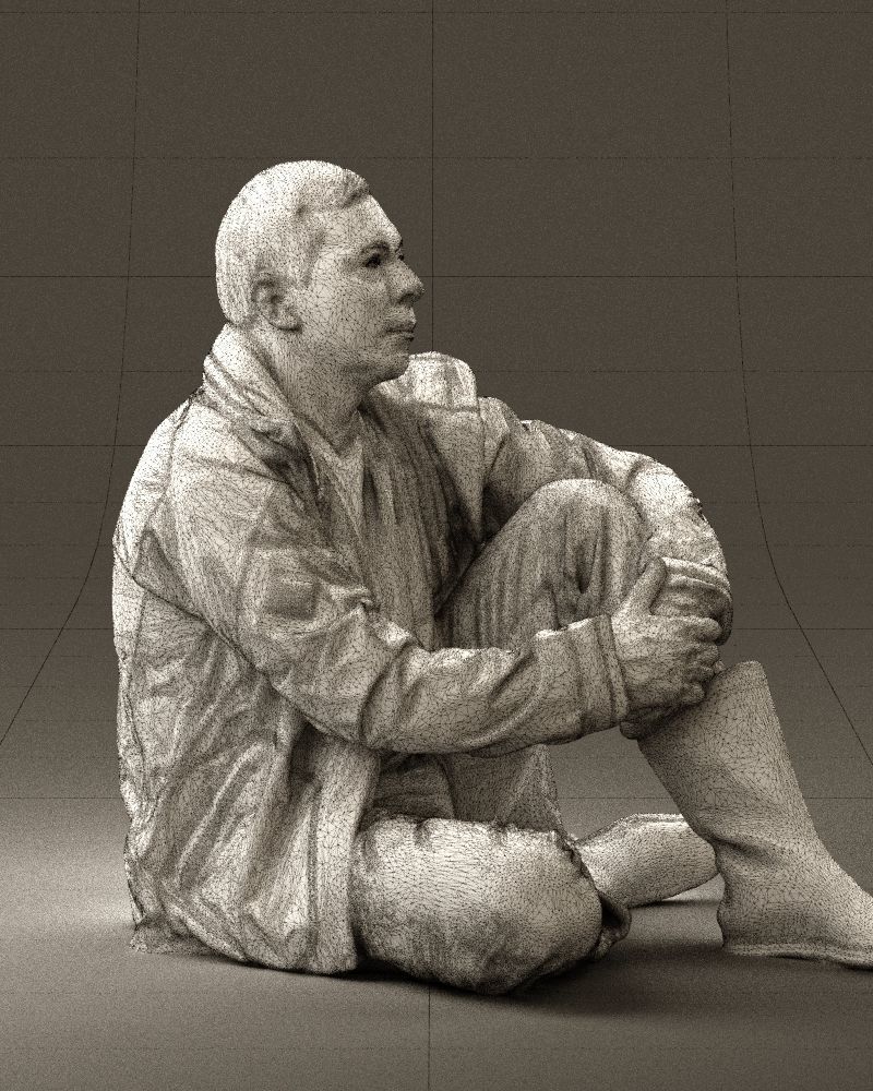 Serious man in yellow winter  jacket seat 0825 3D model_11