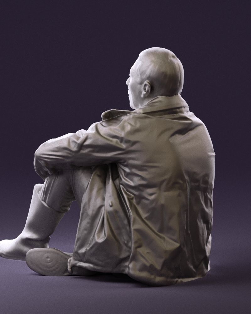 Serious man in yellow winter  jacket seat 0825 3D model_22