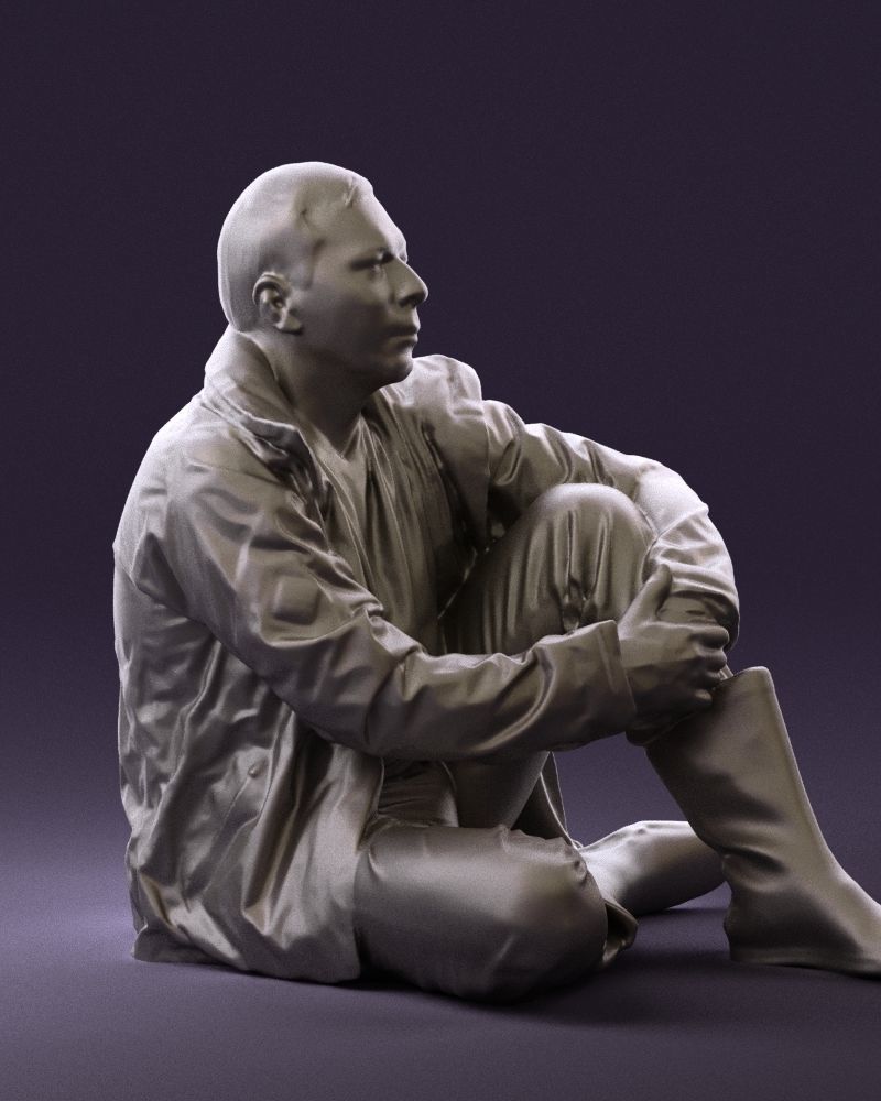 Serious man in yellow winter  jacket seat 0825 3D model_10