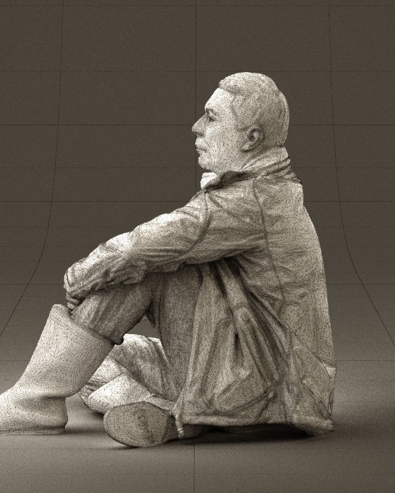 Serious man in yellow winter  jacket seat 0825 3D model_26