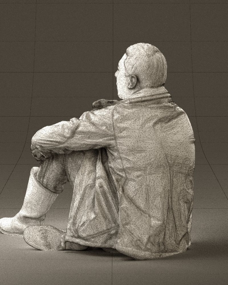 Serious man in yellow winter  jacket seat 0825 3D model_23