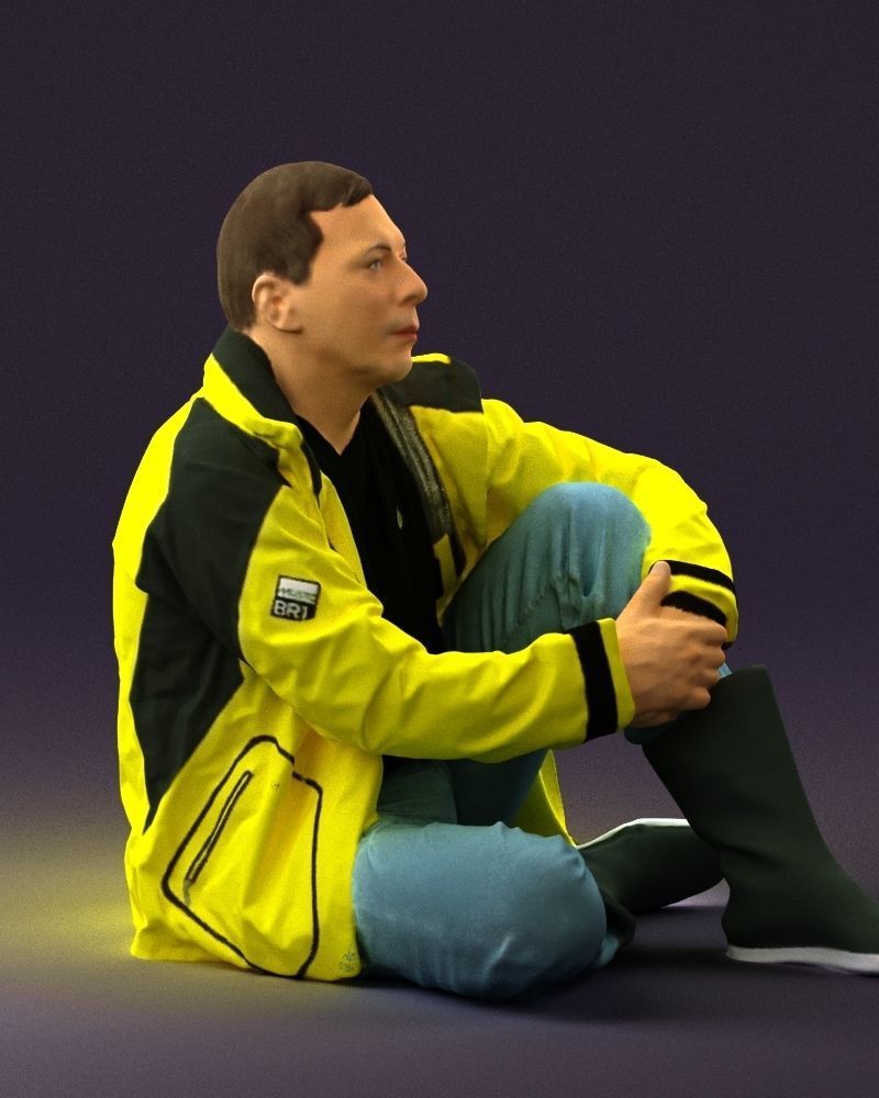 Serious man in yellow winter  jacket seat 0825 3D model_9