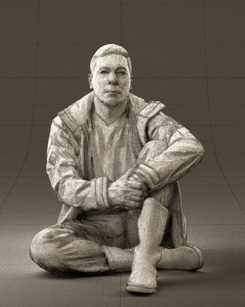 Serious man in yellow winter  jacket seat 0825 3D model_35