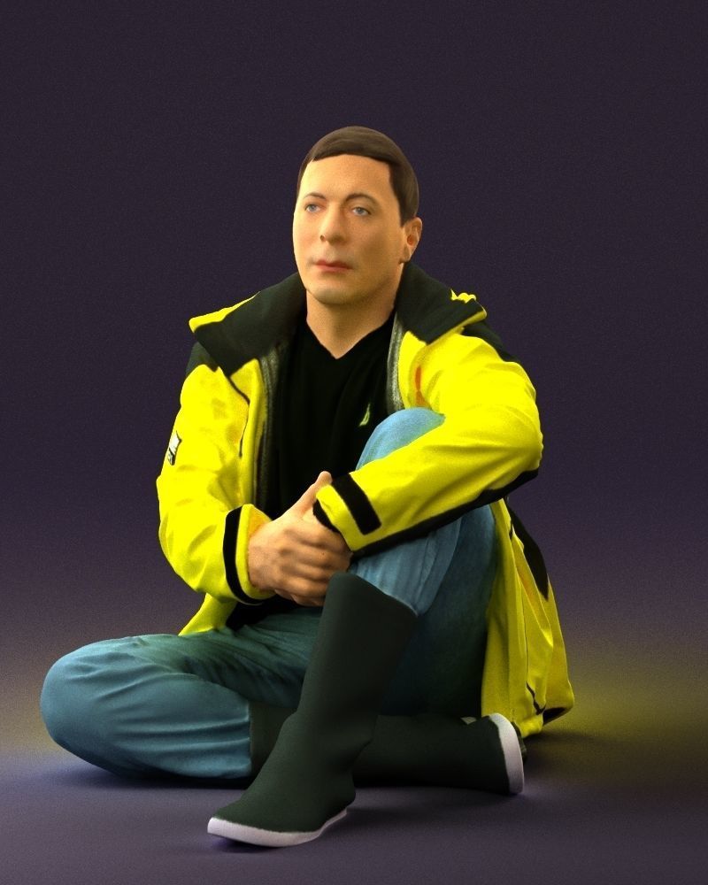 Serious man in yellow winter  jacket seat 0825 3D model_30