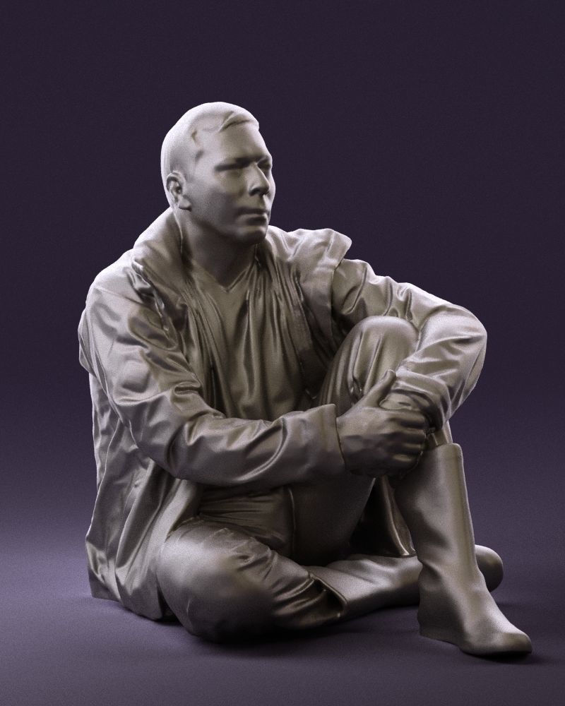 Serious man in yellow winter  jacket seat 0825 3D model_7