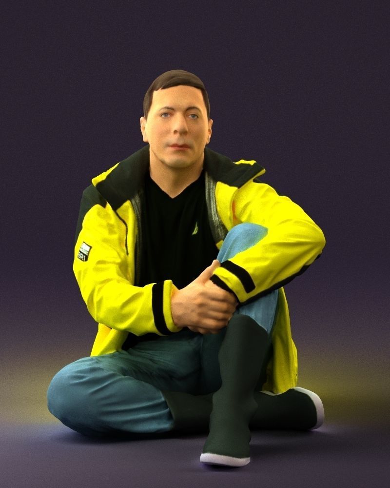 Serious man in yellow winter  jacket seat 0825 3D model_33