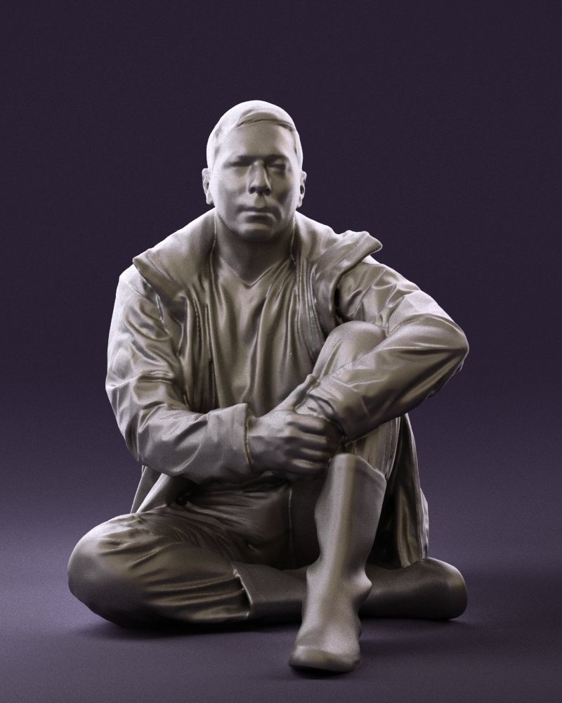 Serious man in yellow winter  jacket seat 0825 3D model_34