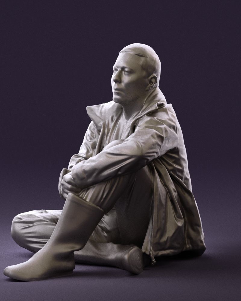 Serious man in yellow winter  jacket seat 0825 3D model_28