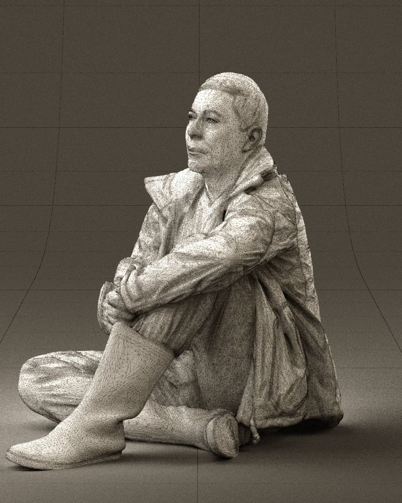 Serious man in yellow winter  jacket seat 0825 3D model_29