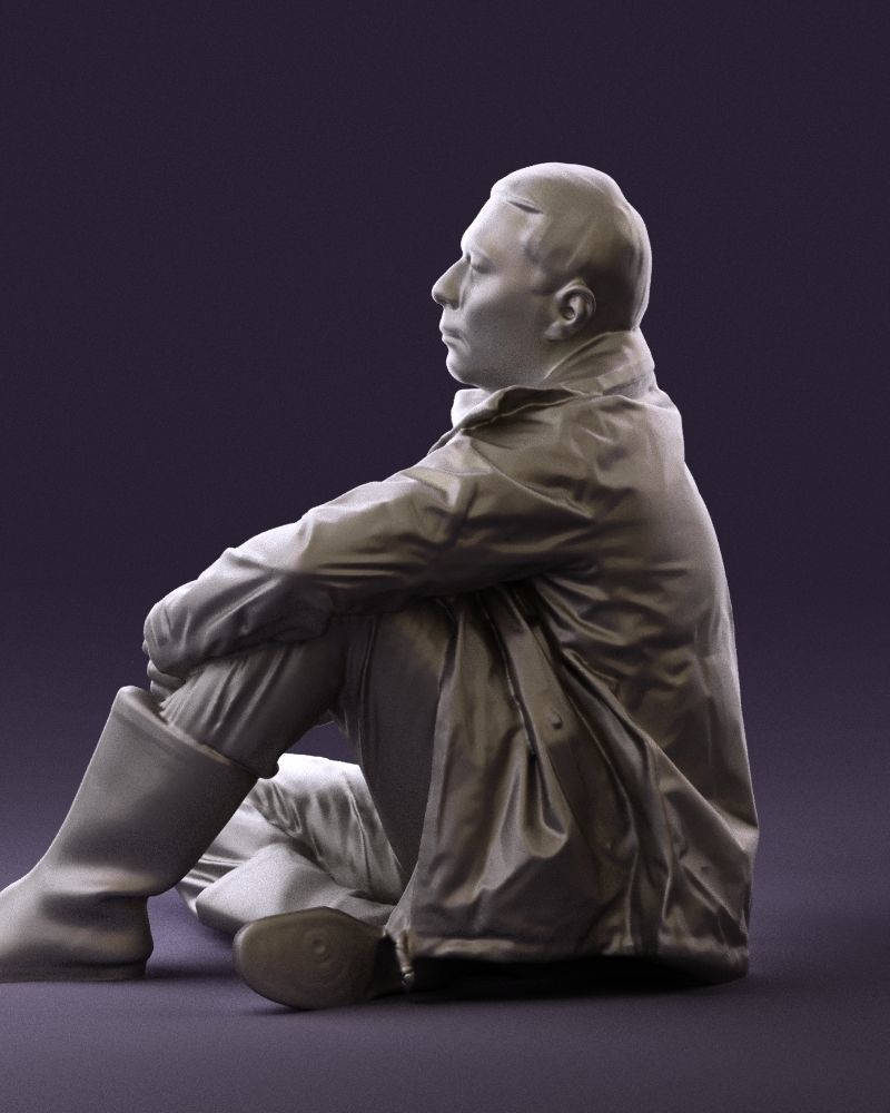 Serious man in yellow winter  jacket seat 0825 3D model_25