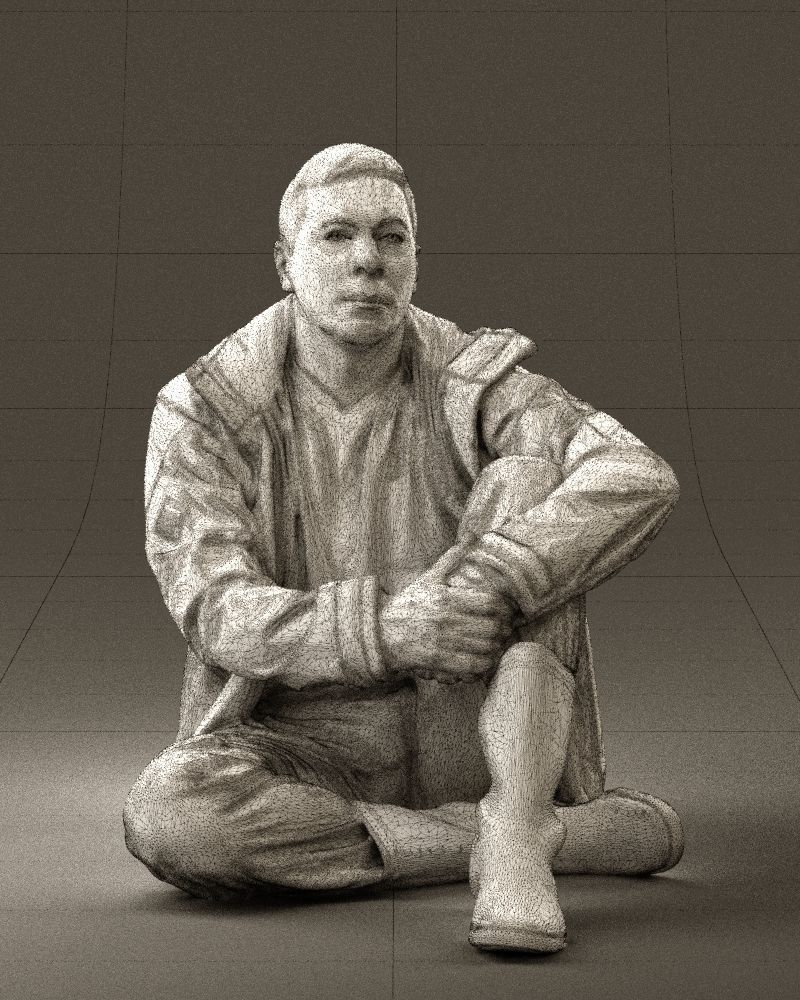 Serious man in yellow winter  jacket seat 0825 3D model_38