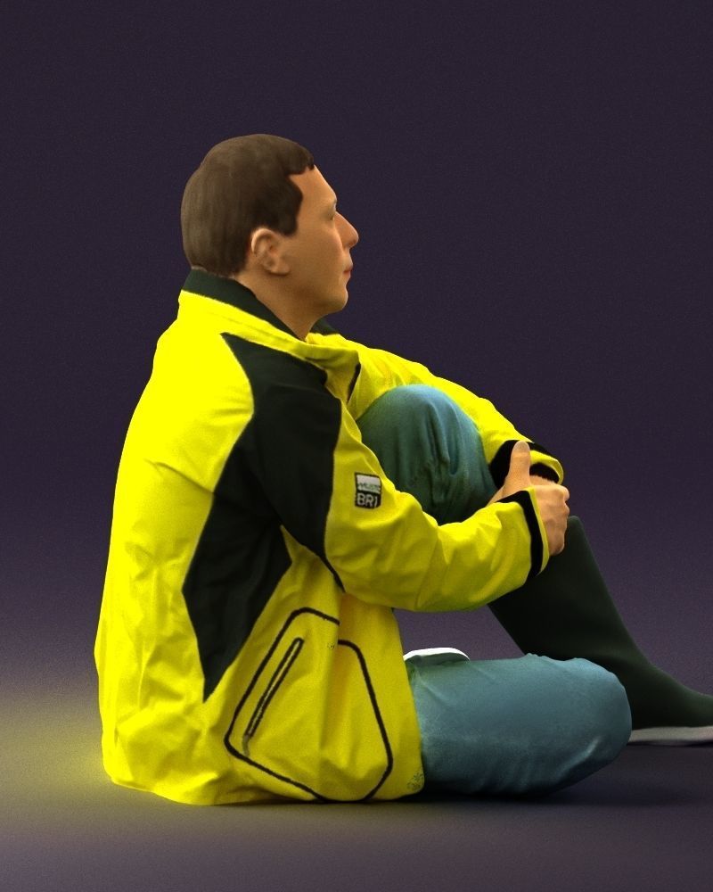 Serious man in yellow winter  jacket seat 0825 3D model_12