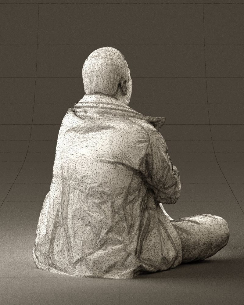 Serious man in yellow winter  jacket seat 0825 3D model_17