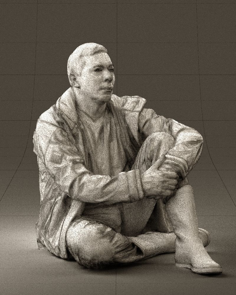 Serious man in yellow winter  jacket seat 0825 3D model_8