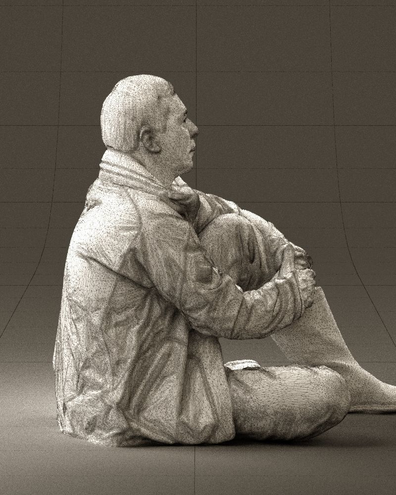 Serious man in yellow winter  jacket seat 0825 3D model_14