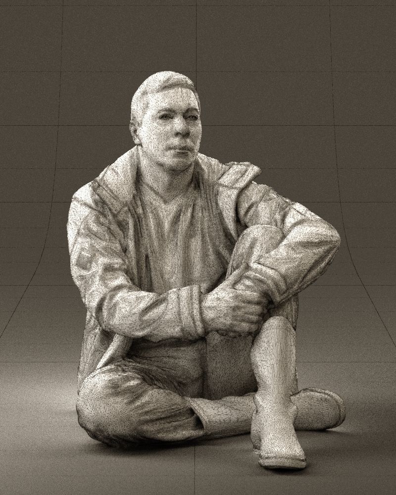 Serious man in yellow winter  jacket seat 0825 3D model_5