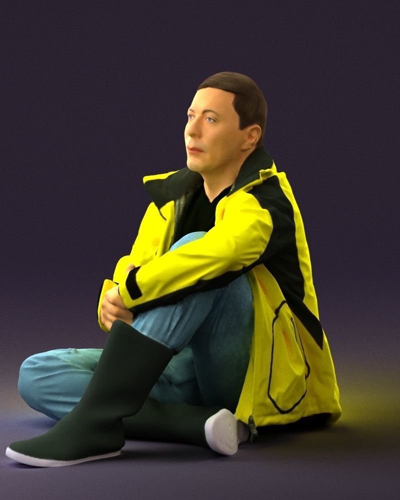 Serious man in yellow winter  jacket seat 0825 3D model_27