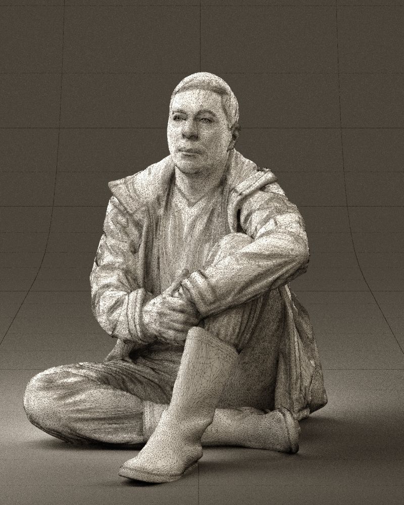 Serious man in yellow winter  jacket seat 0825 3D model_32