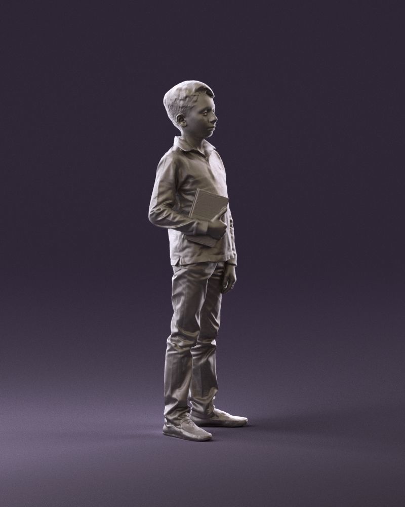 junior boy in white red blue polor and book 1079 3D Print Ready 3D print model_3