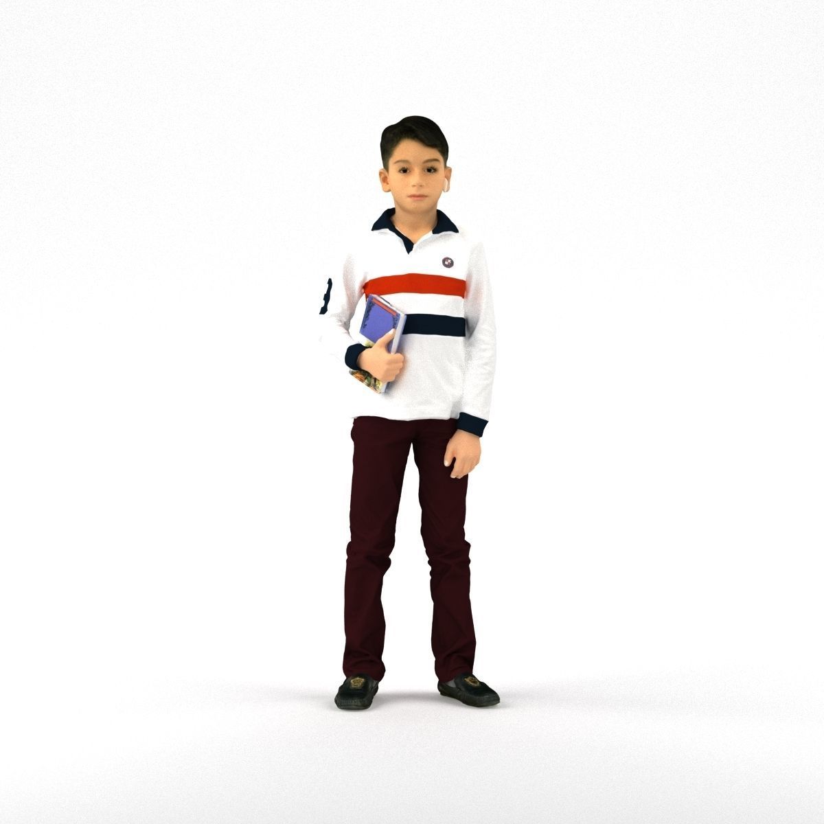junior boy in white red blue polor and book 1079 3D Print Ready 3D print model_36