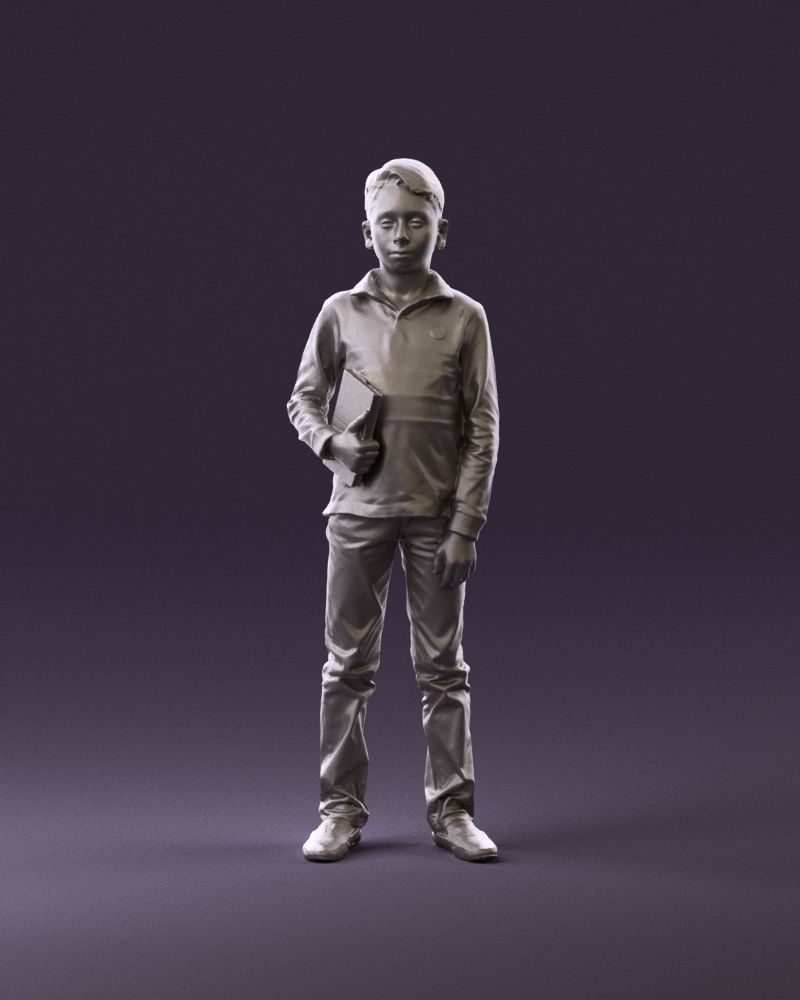 junior boy in white red blue polor and book 1079 3D Print Ready 3D print model_11