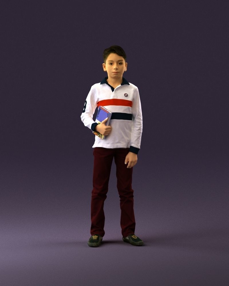 junior boy in white red blue polor and book 1079 3D Print Ready 3D print model_12