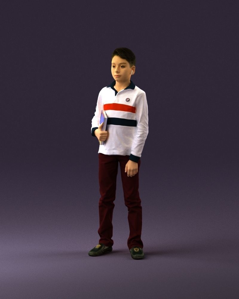junior boy in white red blue polor and book 1079 3D Print Ready 3D print model_22