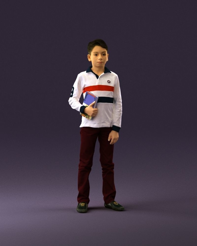 junior boy in white red blue polor and book 1079 3D Print Ready 3D print model_13