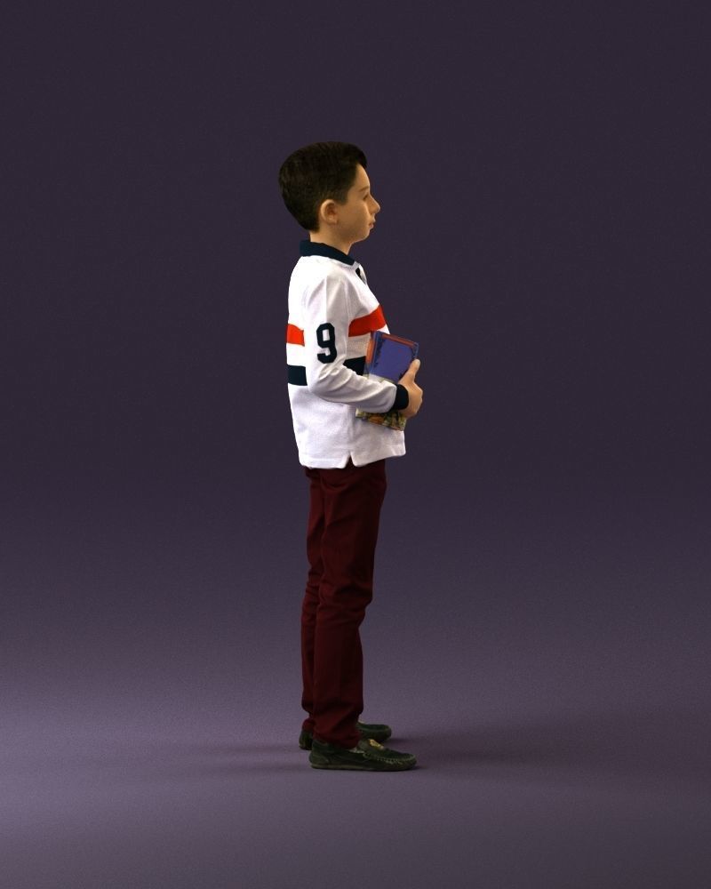 junior boy in white red blue polor and book 1079 3D Print Ready 3D print model_16