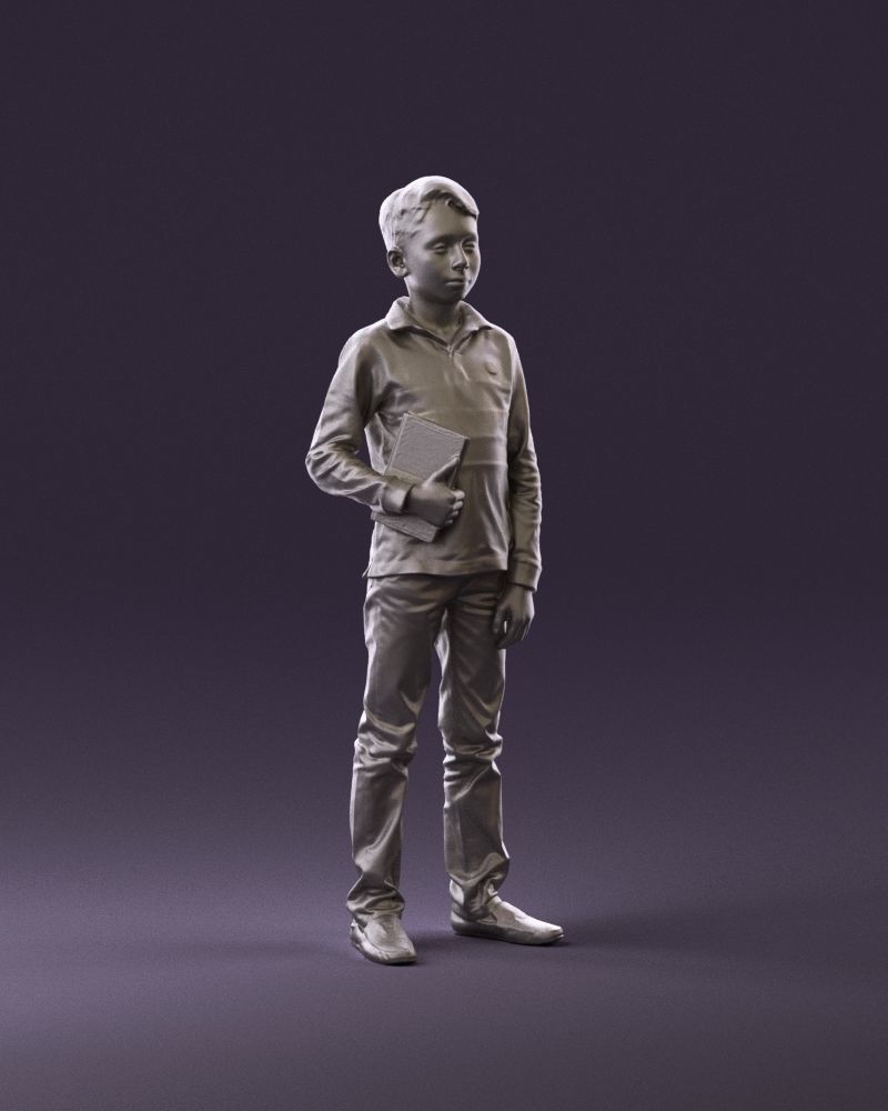 junior boy in white red blue polor and book 1079 3D Print Ready 3D print model_2