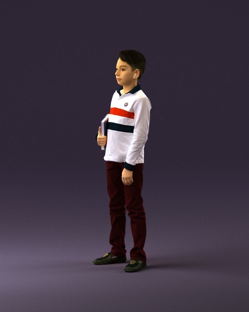 junior boy in white red blue polor and book 1079 3D Print Ready 3D print model_21