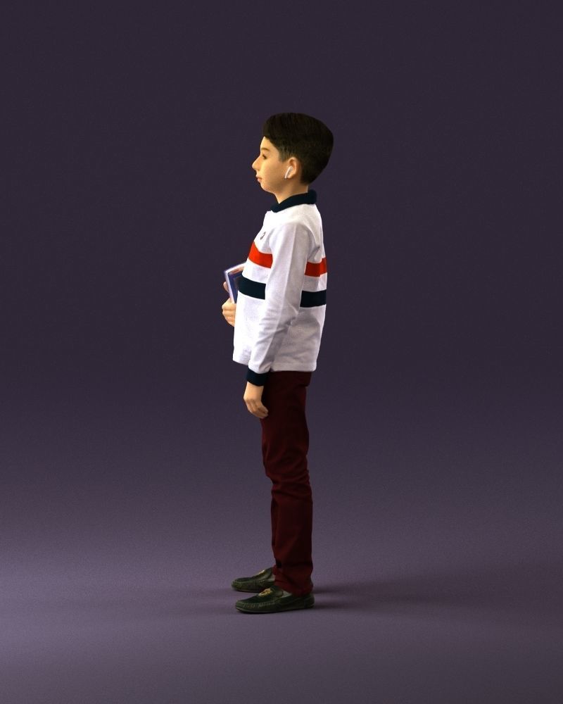junior boy in white red blue polor and book 1079 3D Print Ready 3D print model_20
