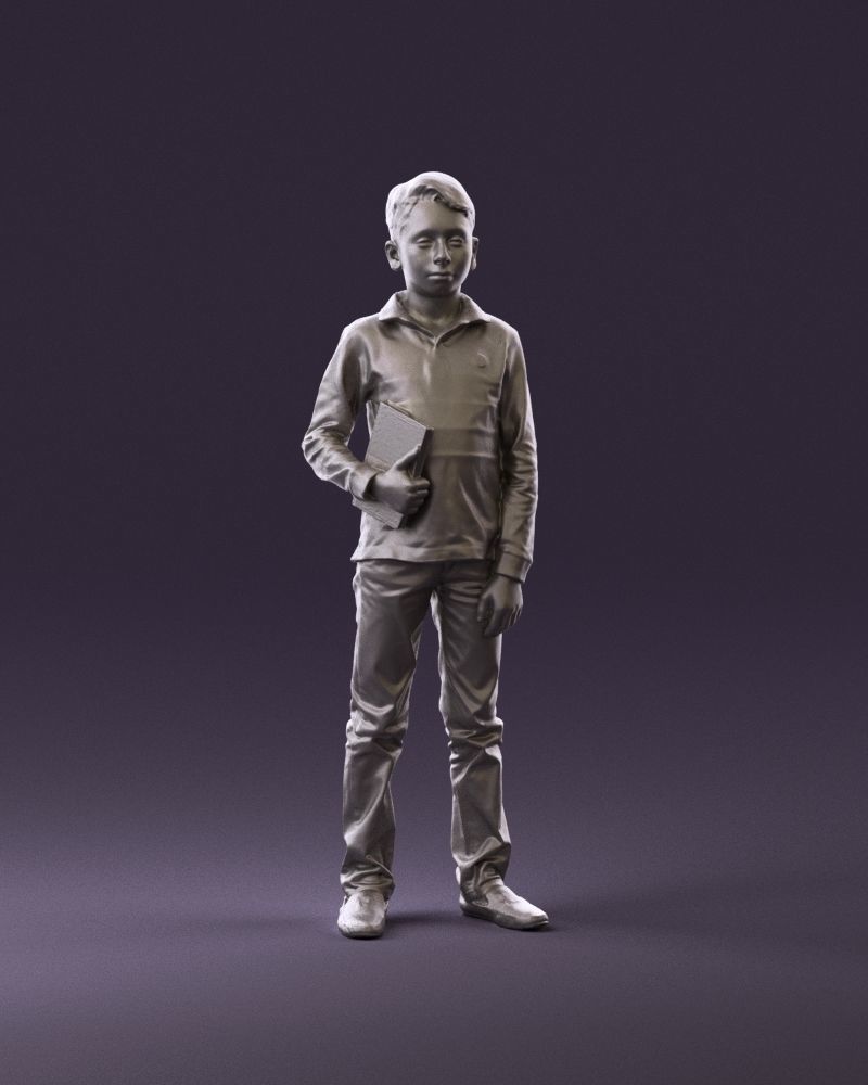 junior boy in white red blue polor and book 1079 3D Print Ready 3D print model_1
